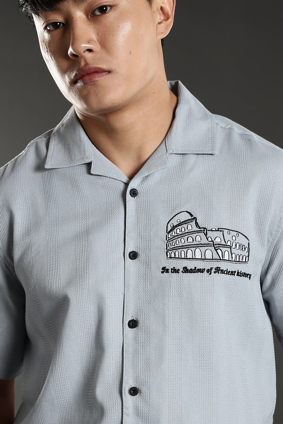 Heritage : Embroidery Textured fabric Cuban Cotton Shirt