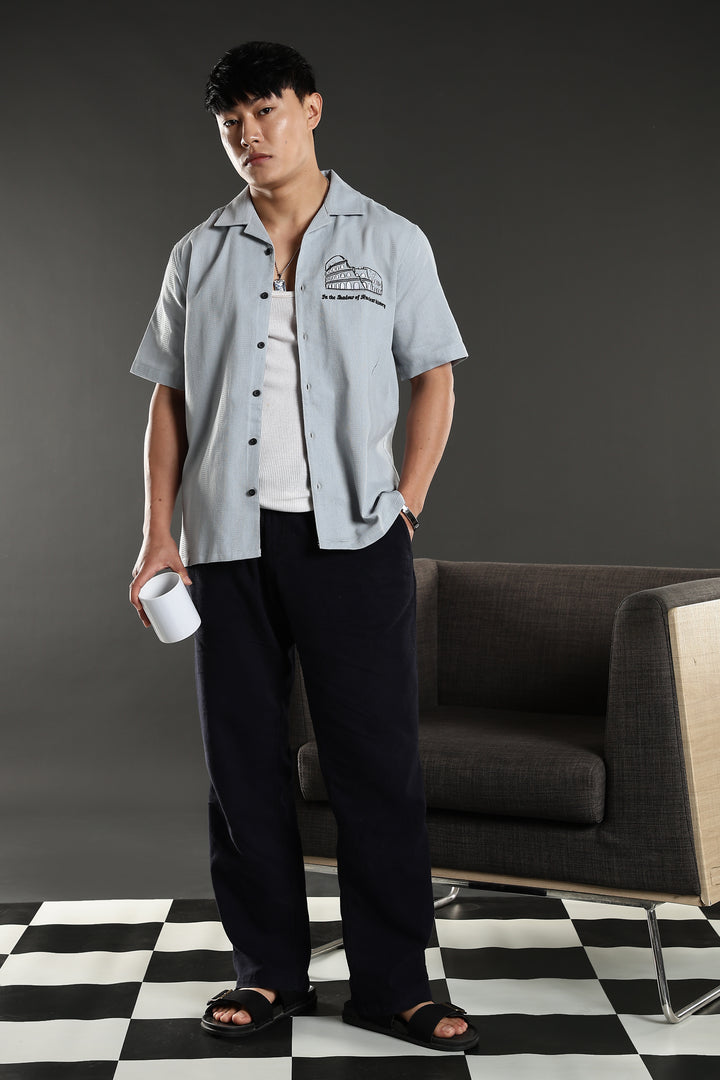 Heritage : Embroidery Textured fabric Cuban Cotton Shirt