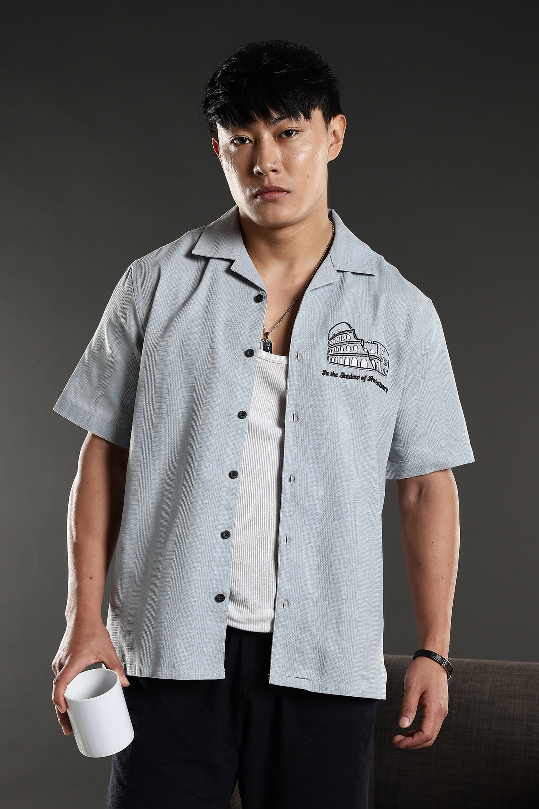 Heritage : Embroidery Textured fabric Cuban Cotton Shirt