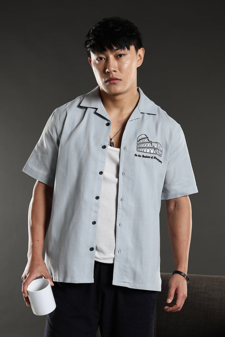 Heritage : Embroidery Textured fabric Cuban Cotton Shirt