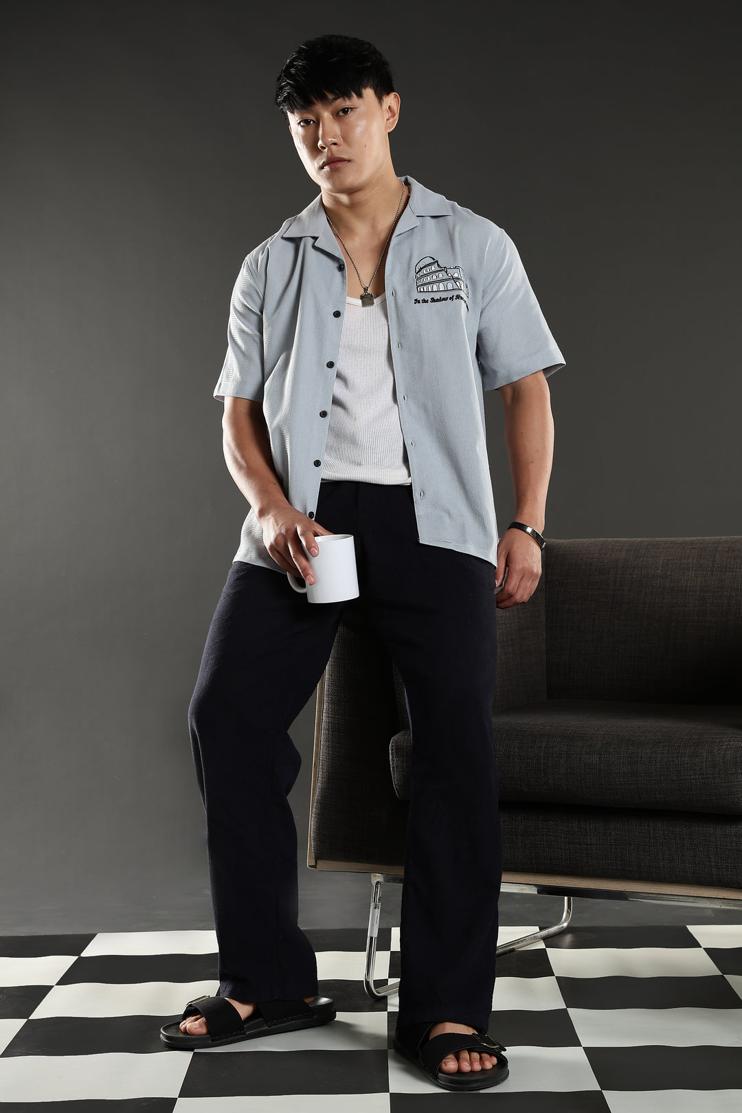 Heritage : Embroidery Textured fabric Cuban Cotton Shirt