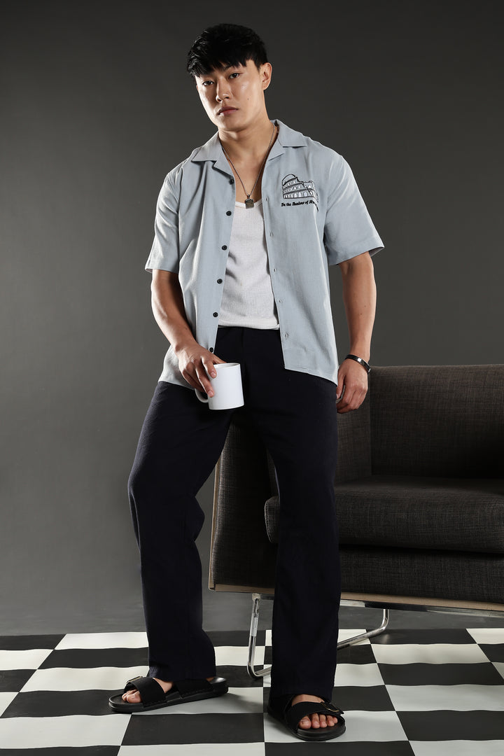 Heritage : Embroidery Textured fabric Cuban Cotton Shirt