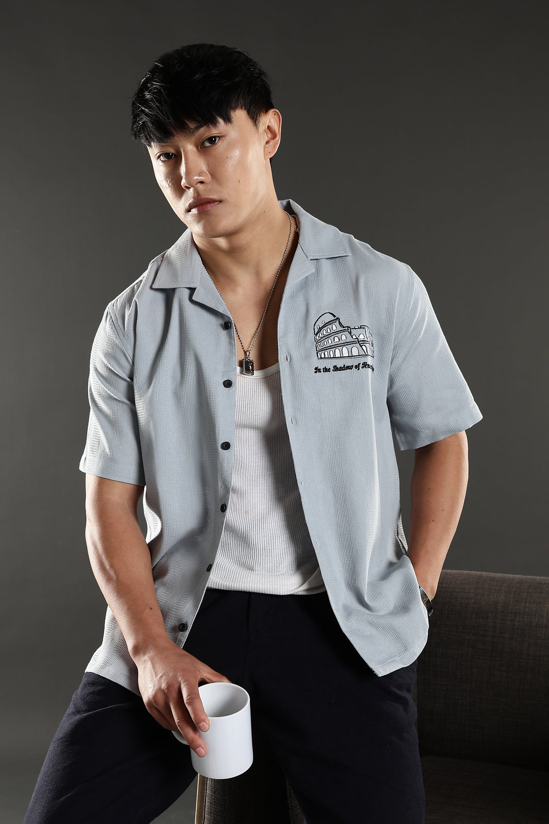 Heritage : Embroidery Textured fabric Cuban Cotton Shirt