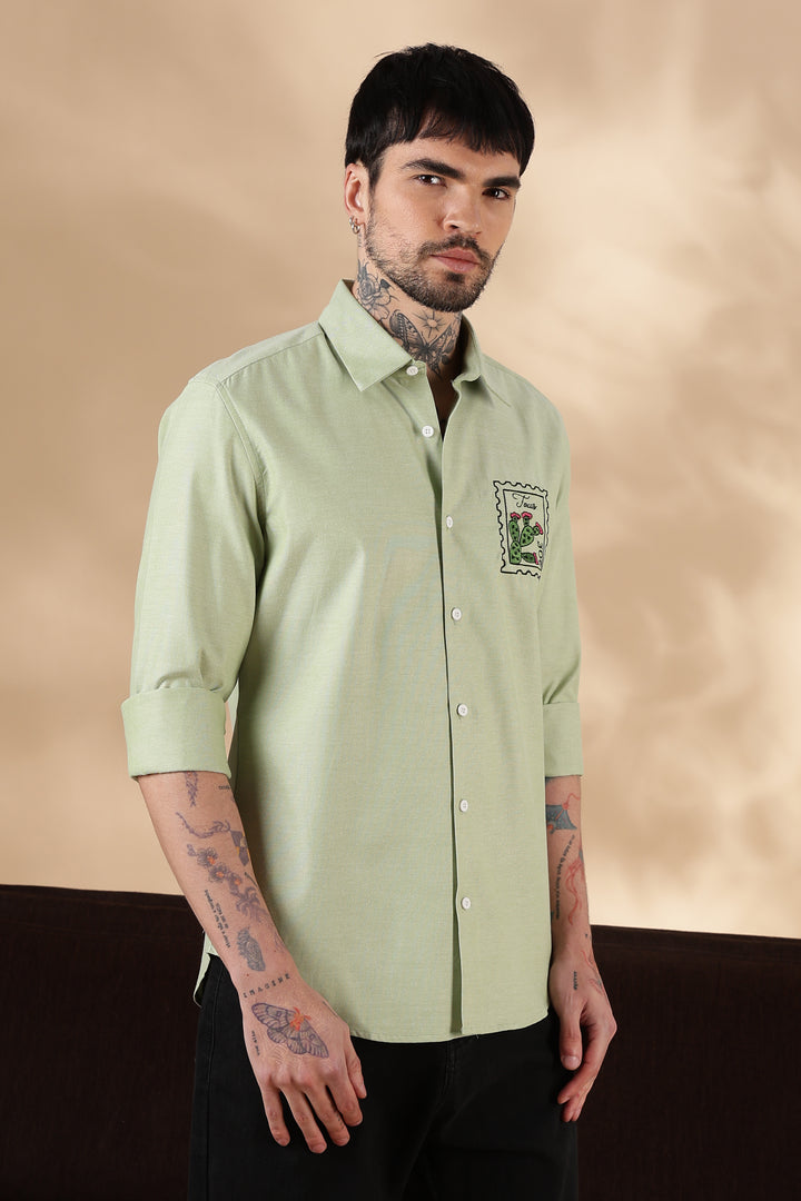 Texas: Embroidery Light Green Shirt