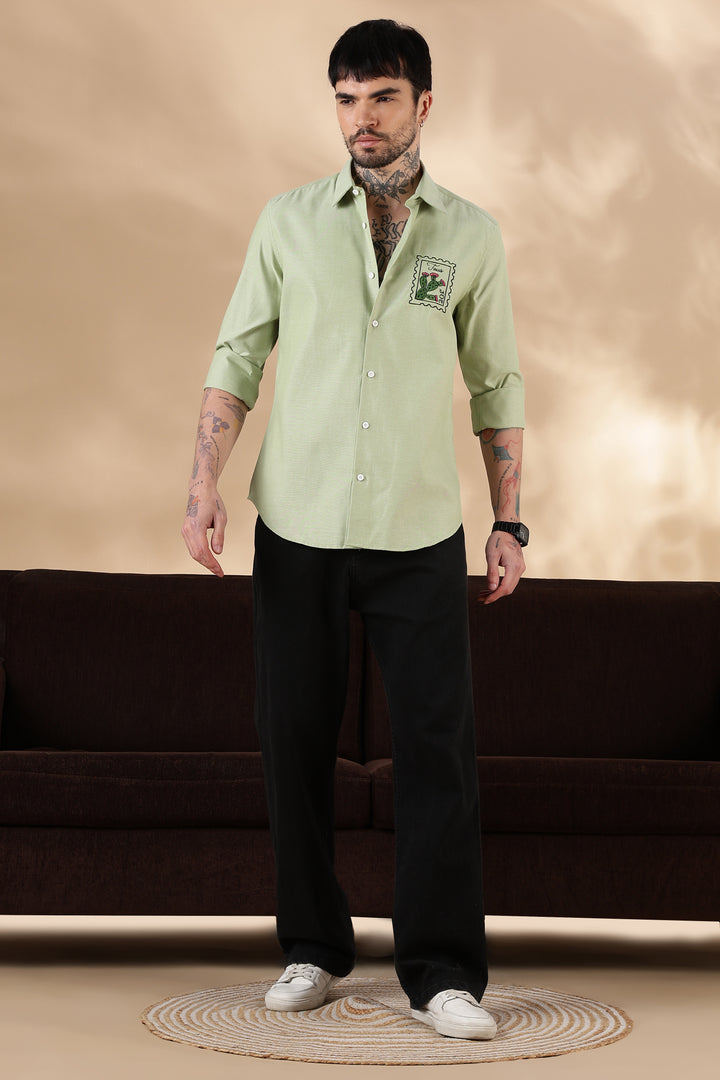 Texas: Embroidery Light Green Shirt
