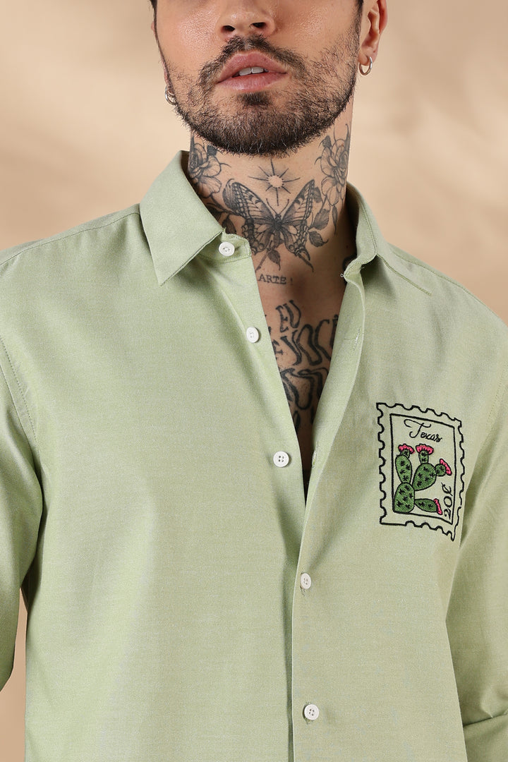 Texas: Embroidery Light Green Shirt