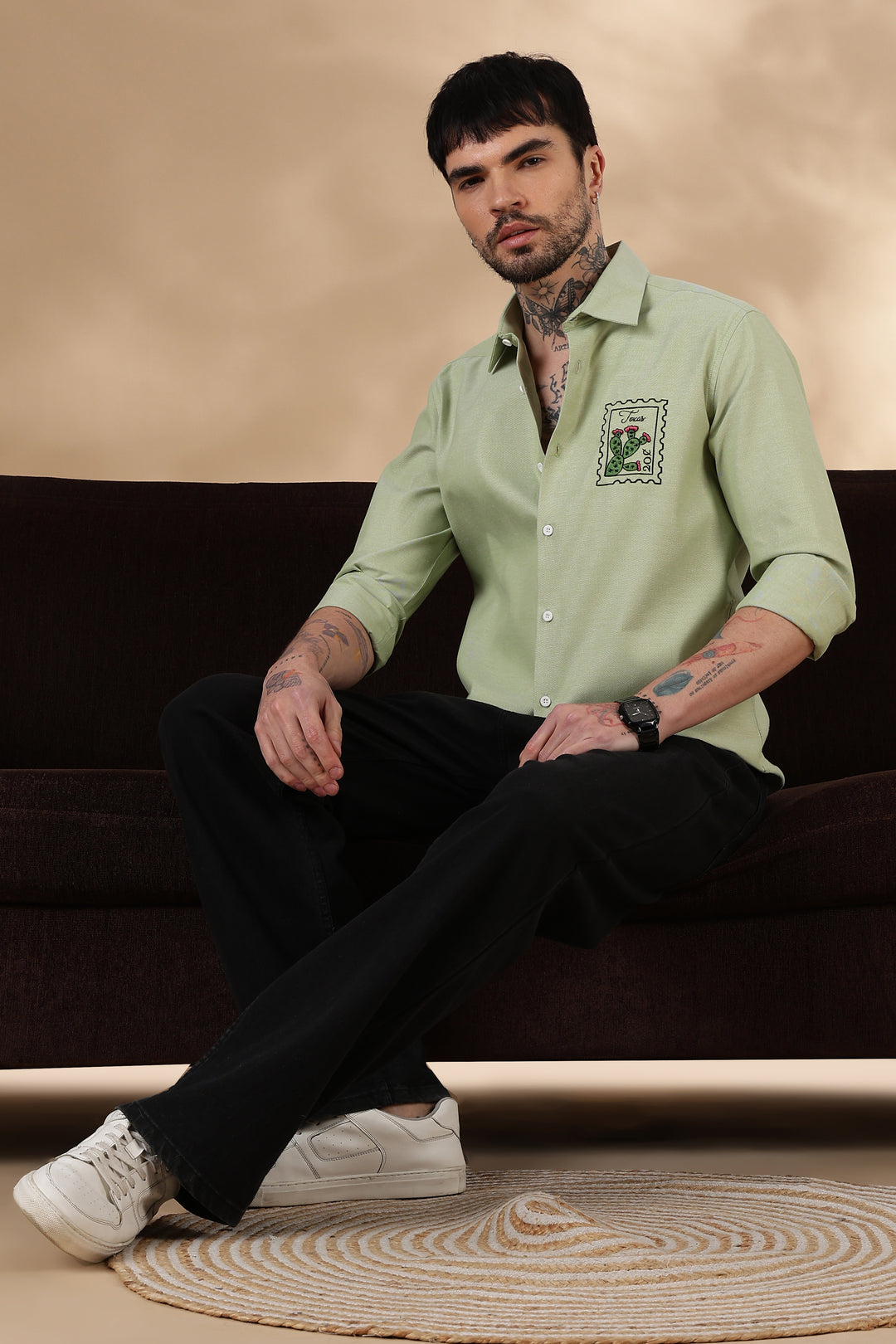 Texas: Embroidery Light Green Shirt