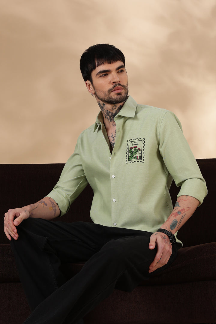 Texas: Embroidery Light Green Shirt