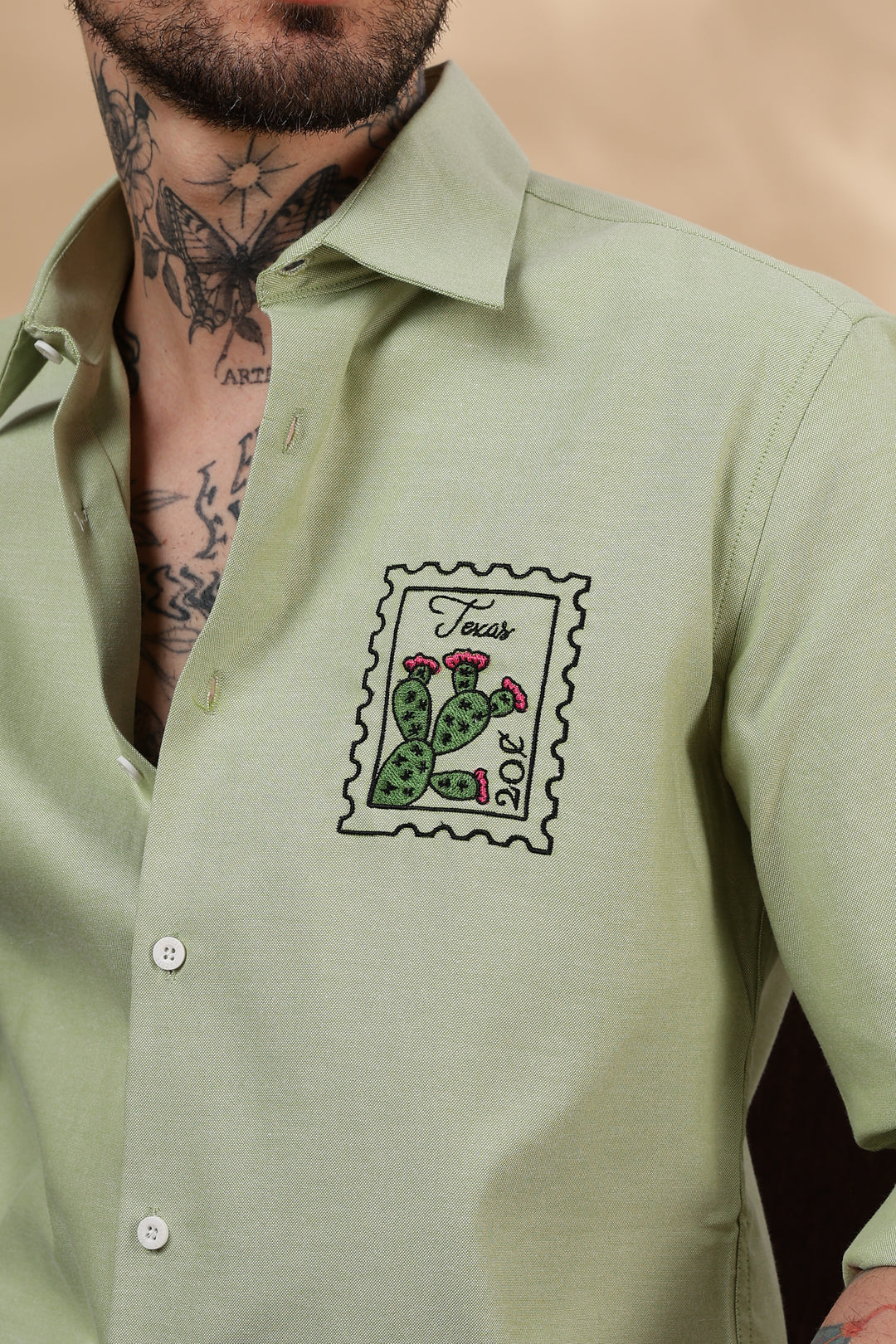 Texas: Embroidery Light Green Shirt