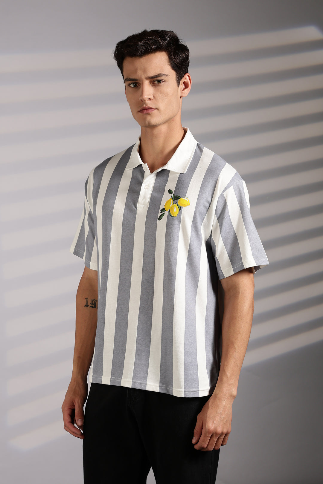 Lemon: Grey Stripes Polo Shirt