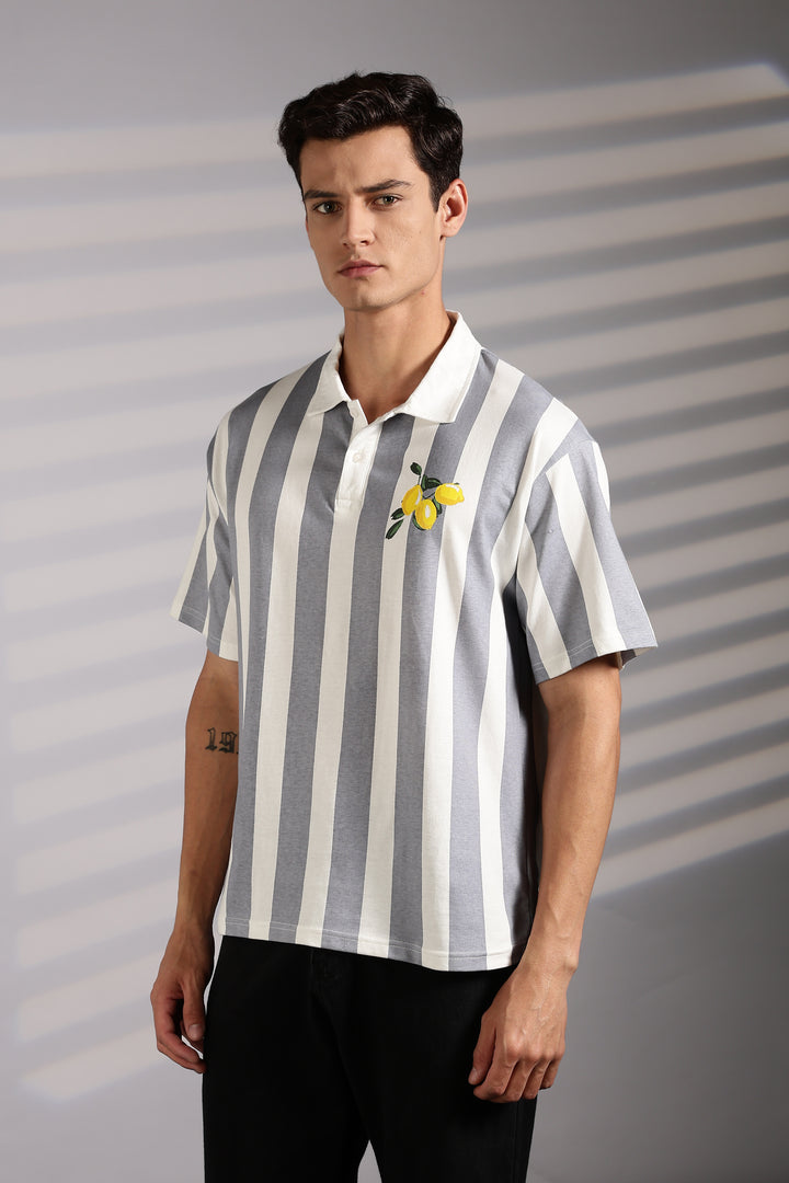 Lemon: Grey Stripes Polo Shirt