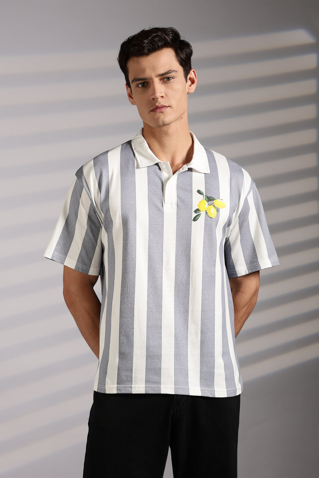 Lemon: Grey Stripes Polo Shirt