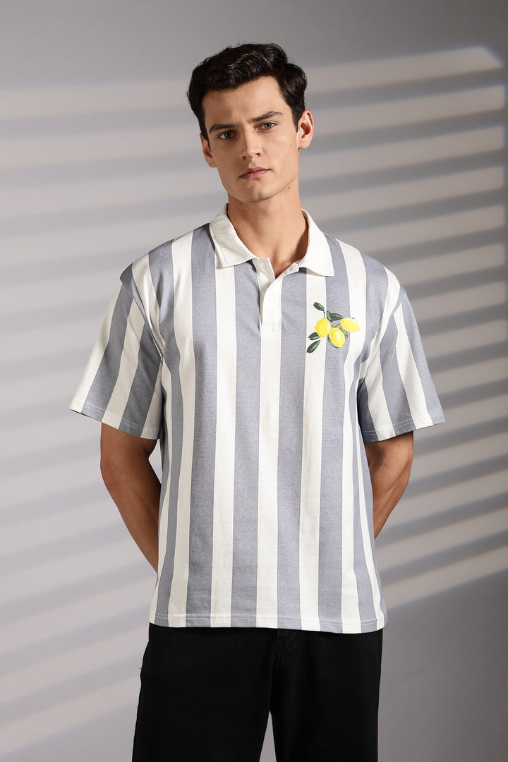 Lemon: Grey Stripes Polo Shirt