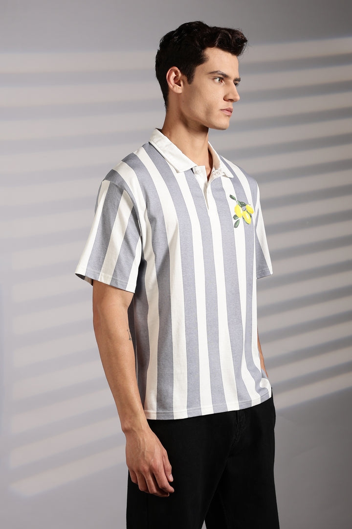 Lemon: Grey Stripes Polo Shirt