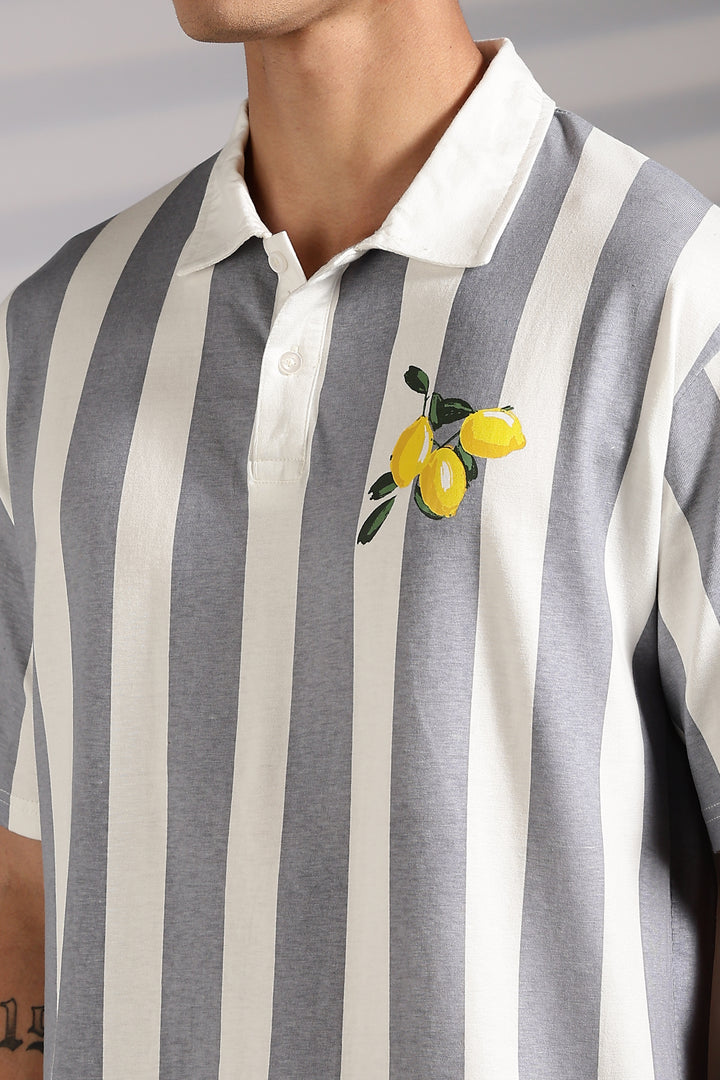 Lemon: Grey Stripes Polo Shirt