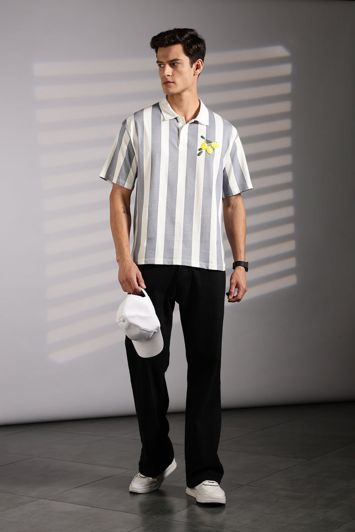 Lemon: Grey Stripes Polo Shirt