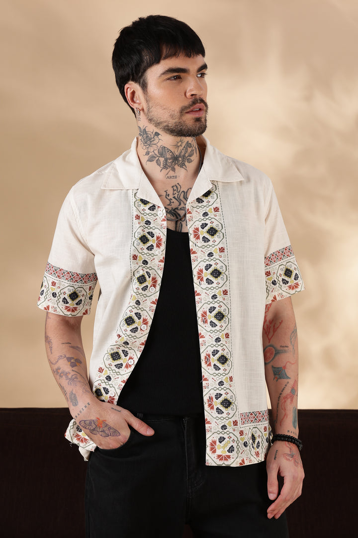 Tribal : Slub Printed Cuban Shirt