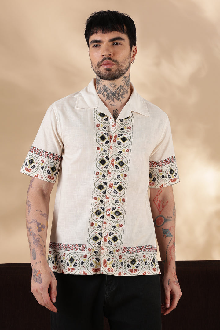 Tribal : Slub Printed Cuban Shirt