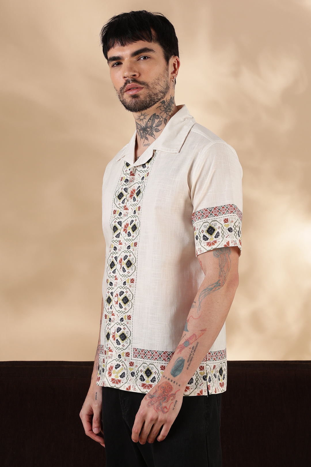 Tribal : Slub Printed Cuban Shirt