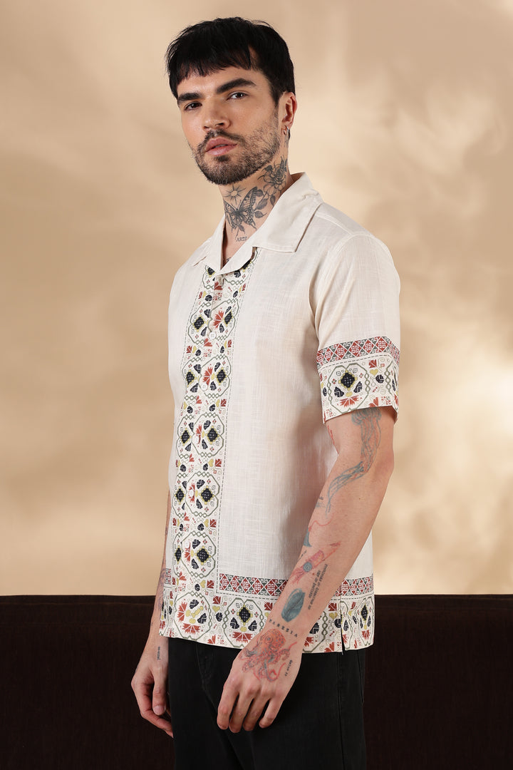 Tribal : Slub Printed Cuban Shirt