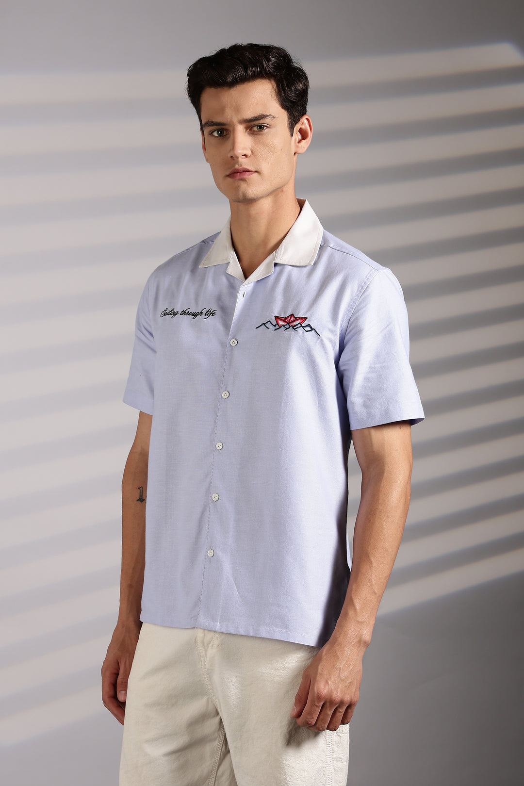 Boat: lilac Embroidery Cuban Shirt