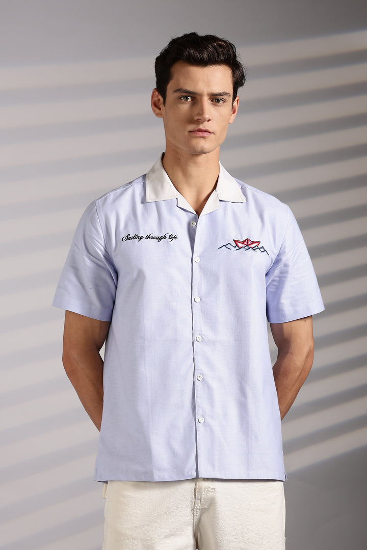 Boat: lilac Embroidery Cuban Shirt