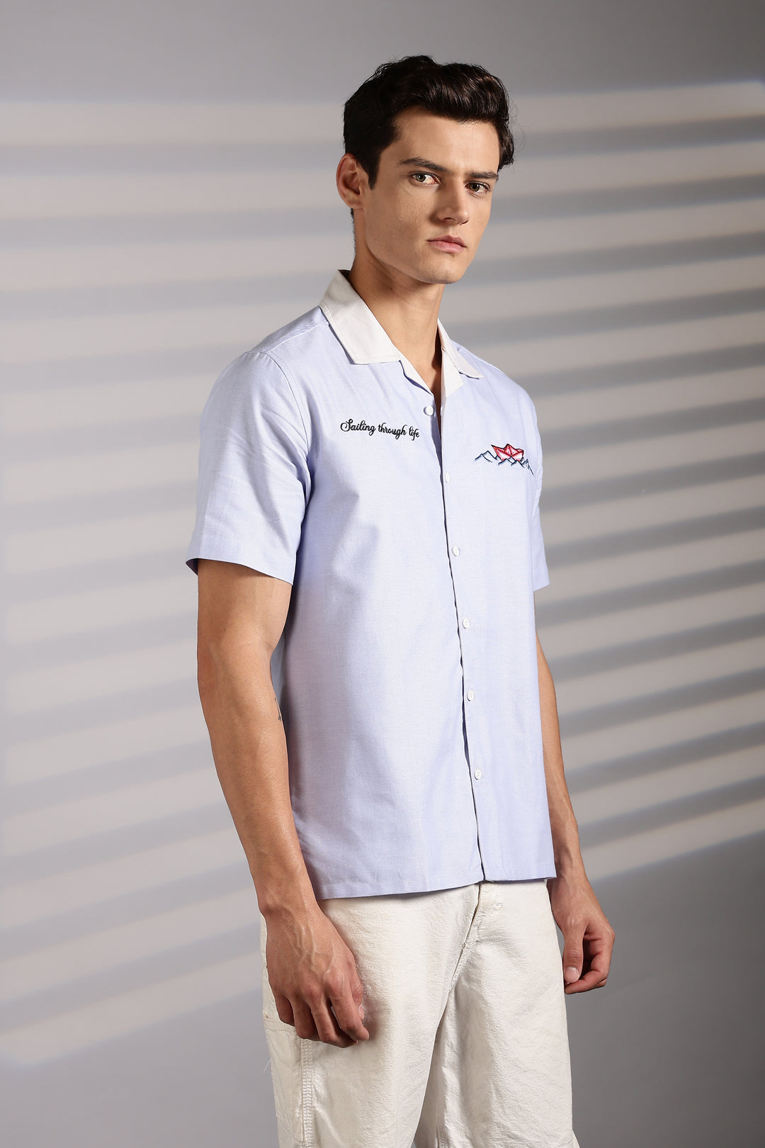 Boat: lilac Embroidery Cuban Shirt