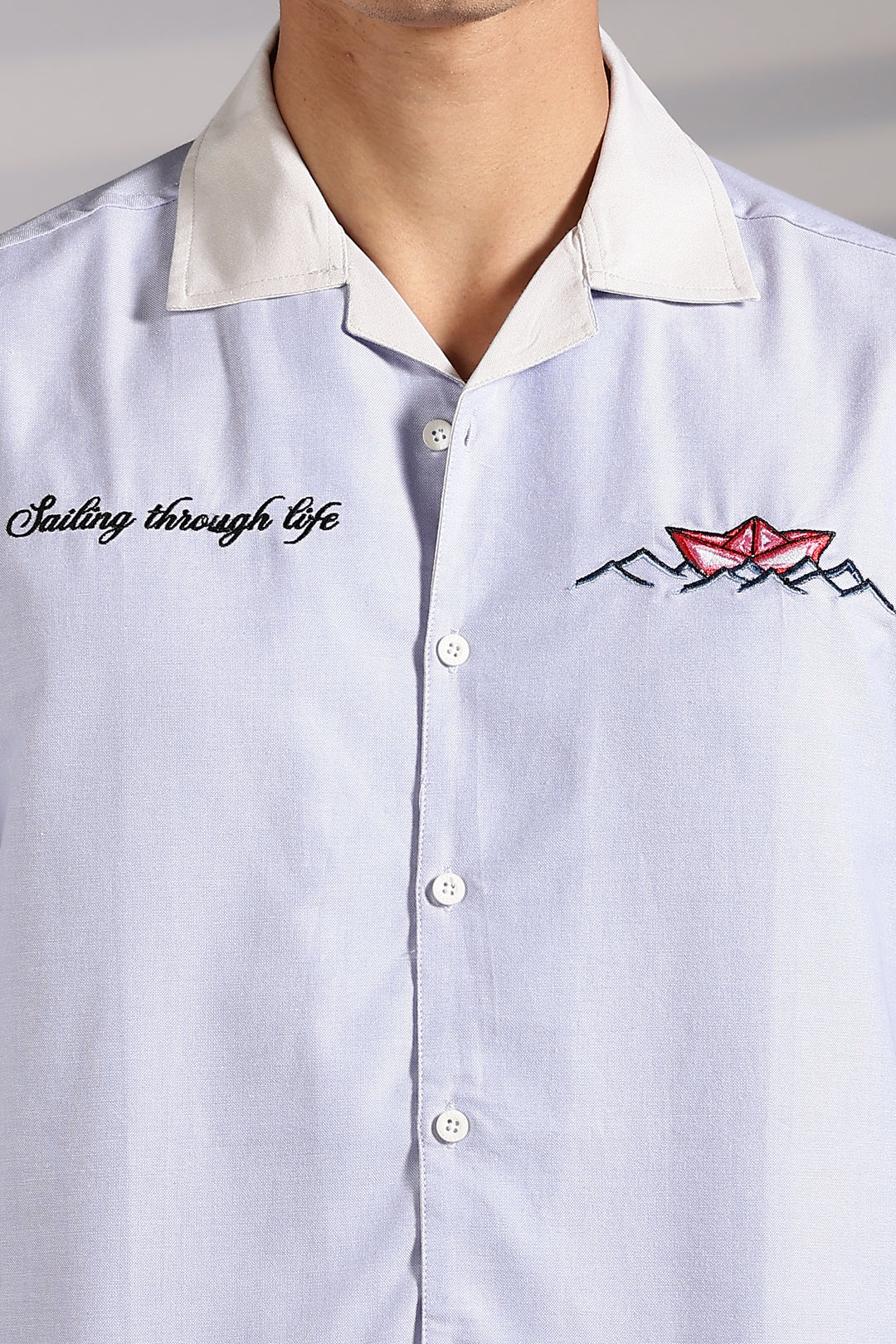 Boat: lilac Embroidery Cuban Shirt