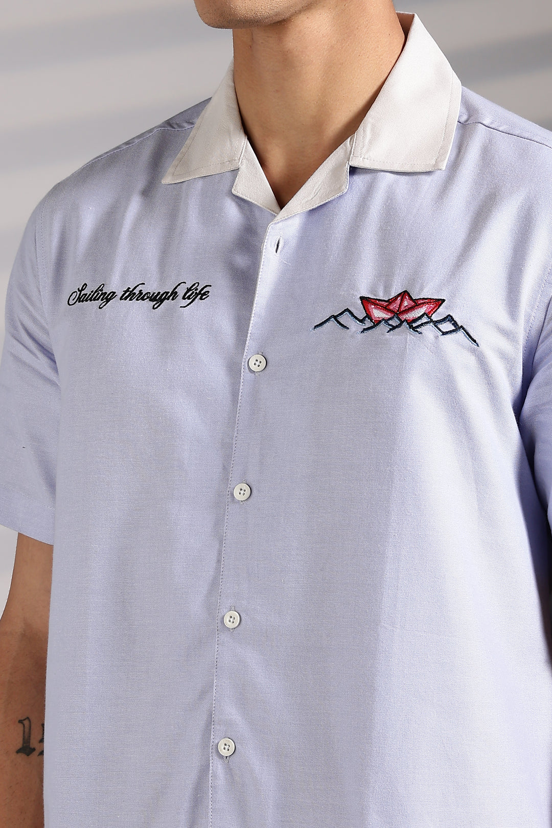Boat: lilac Embroidery Cuban Shirt