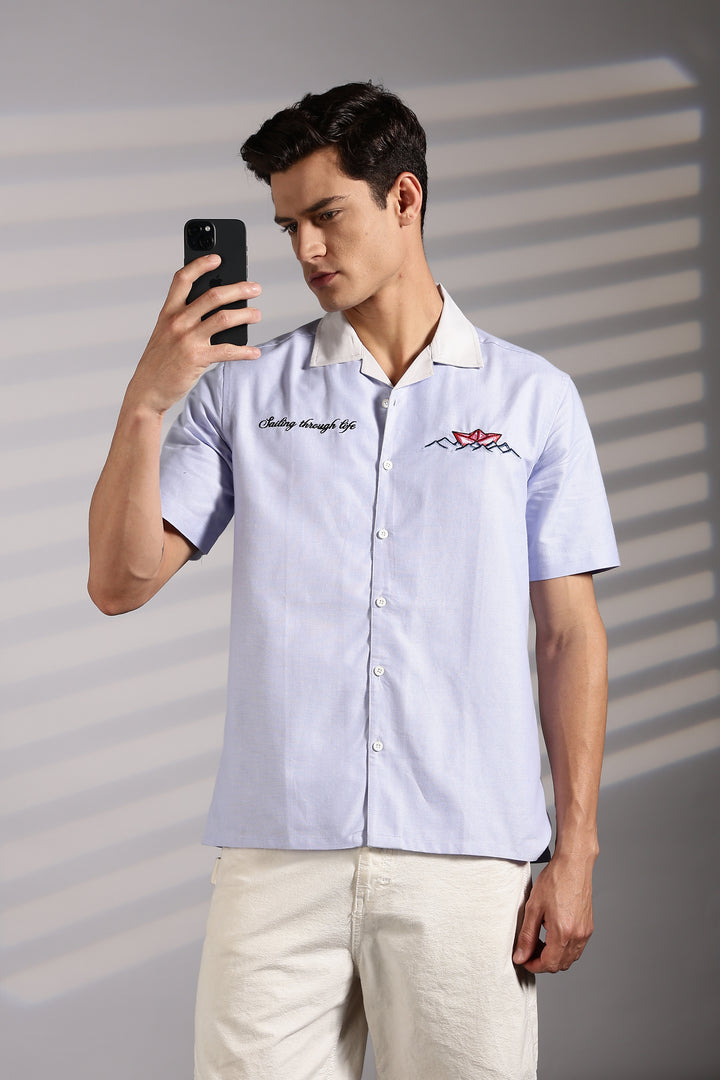 Boat: lilac Embroidery Cuban Shirt