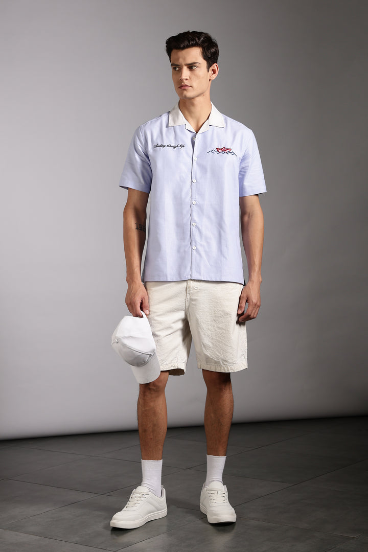 Boat: lilac Embroidery Cuban Shirt