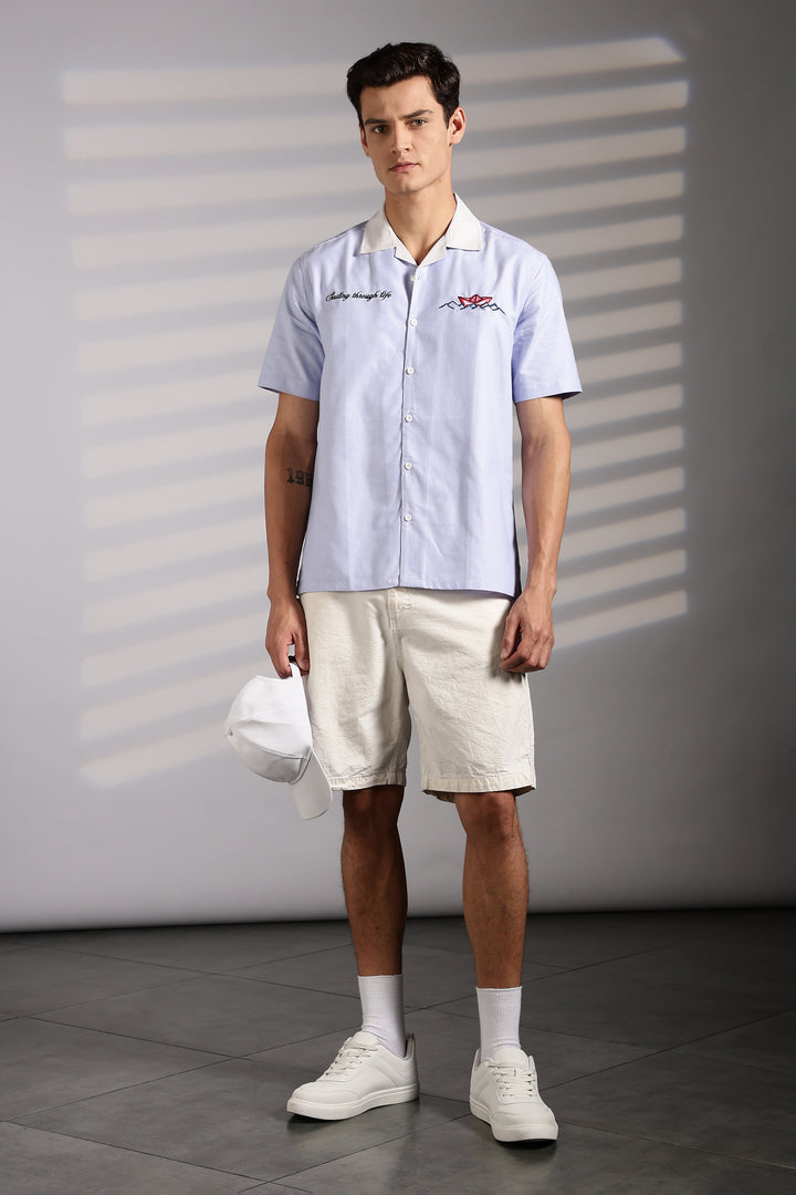Boat: lilac Embroidery Cuban Shirt