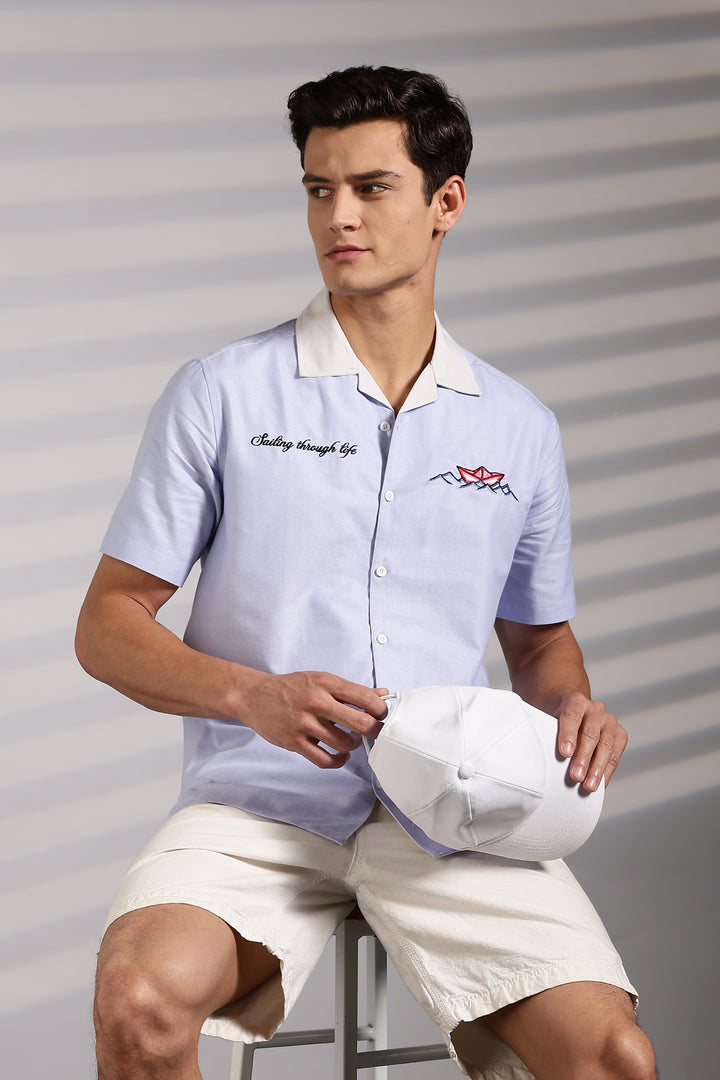 Boat: lilac Embroidery Cuban Shirt