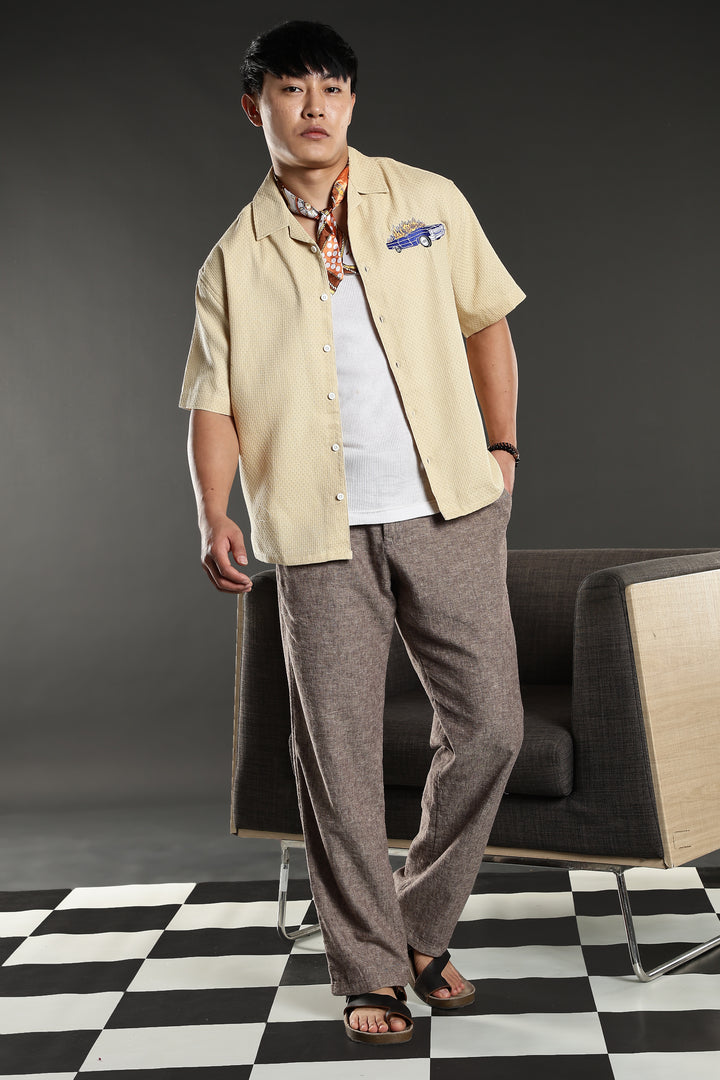 Fire Car: Boxy Fit Cream Embroidery shirt