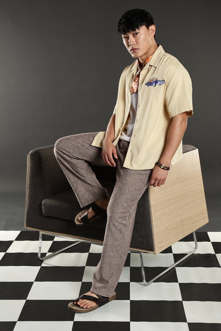 Fire Car: Boxy Fit Cream Embroidery shirt