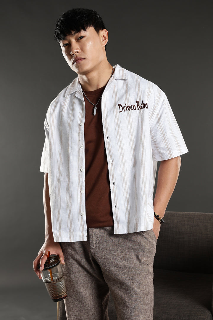 Boxy Fit: Driven Rebel Stripes White Cuban