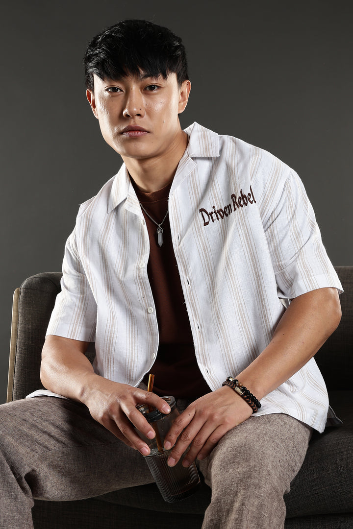 Boxy Fit: Driven Rebel Stripes White Cuban