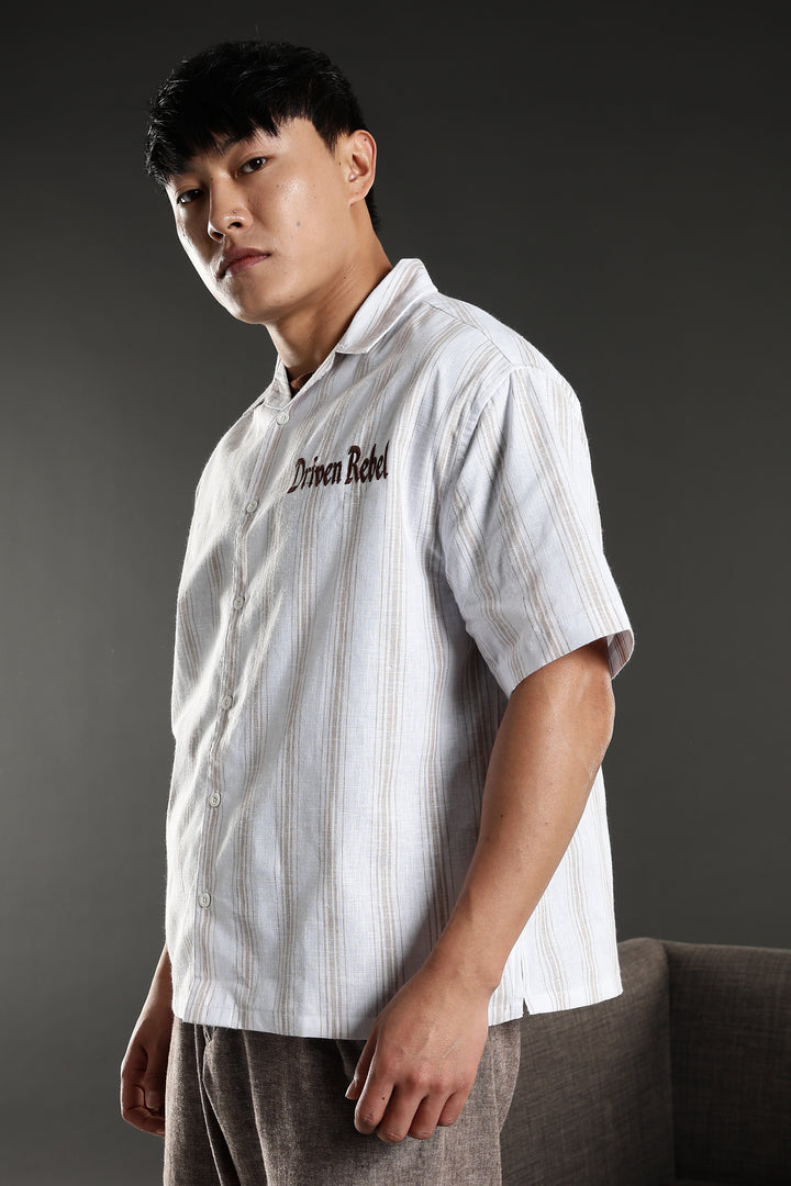 Boxy Fit: Driven Rebel Stripes White Cuban