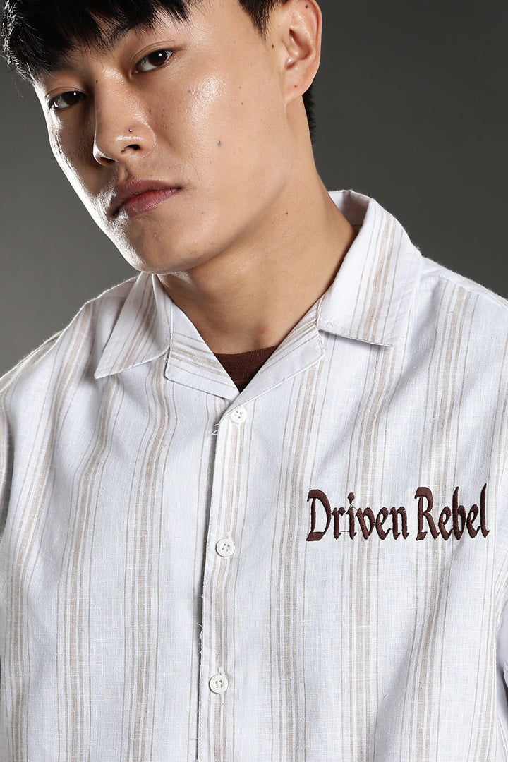 Boxy Fit: Driven Rebel Stripes White Cuban