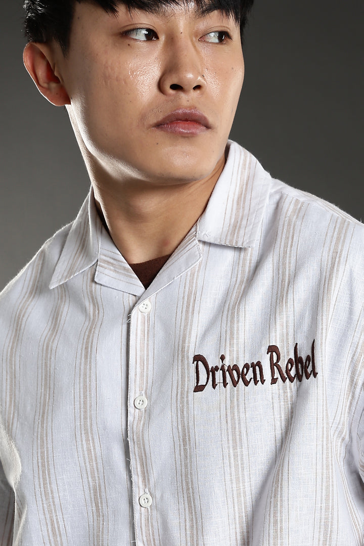 Boxy Fit: Driven Rebel Stripes White Cuban