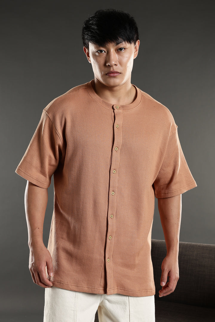Mandarain Collar : Knitted Brown shirt