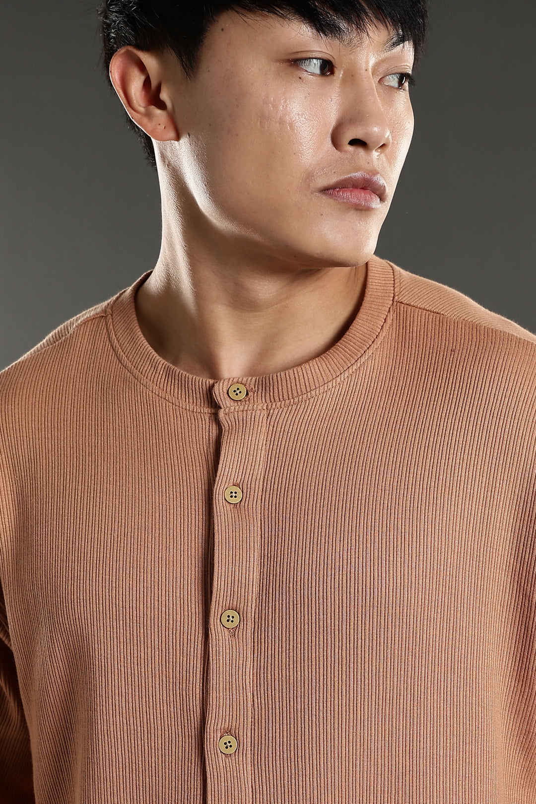 Mandarain Collar : Knitted Brown shirt