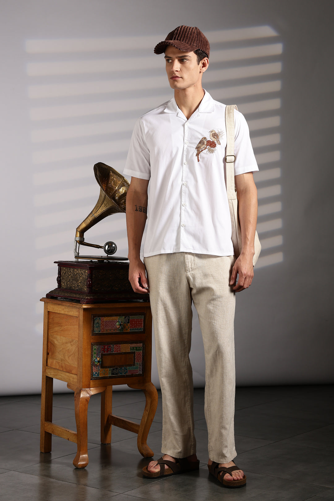 Sparrow: Embroidery White Cotton Cuban Shirt