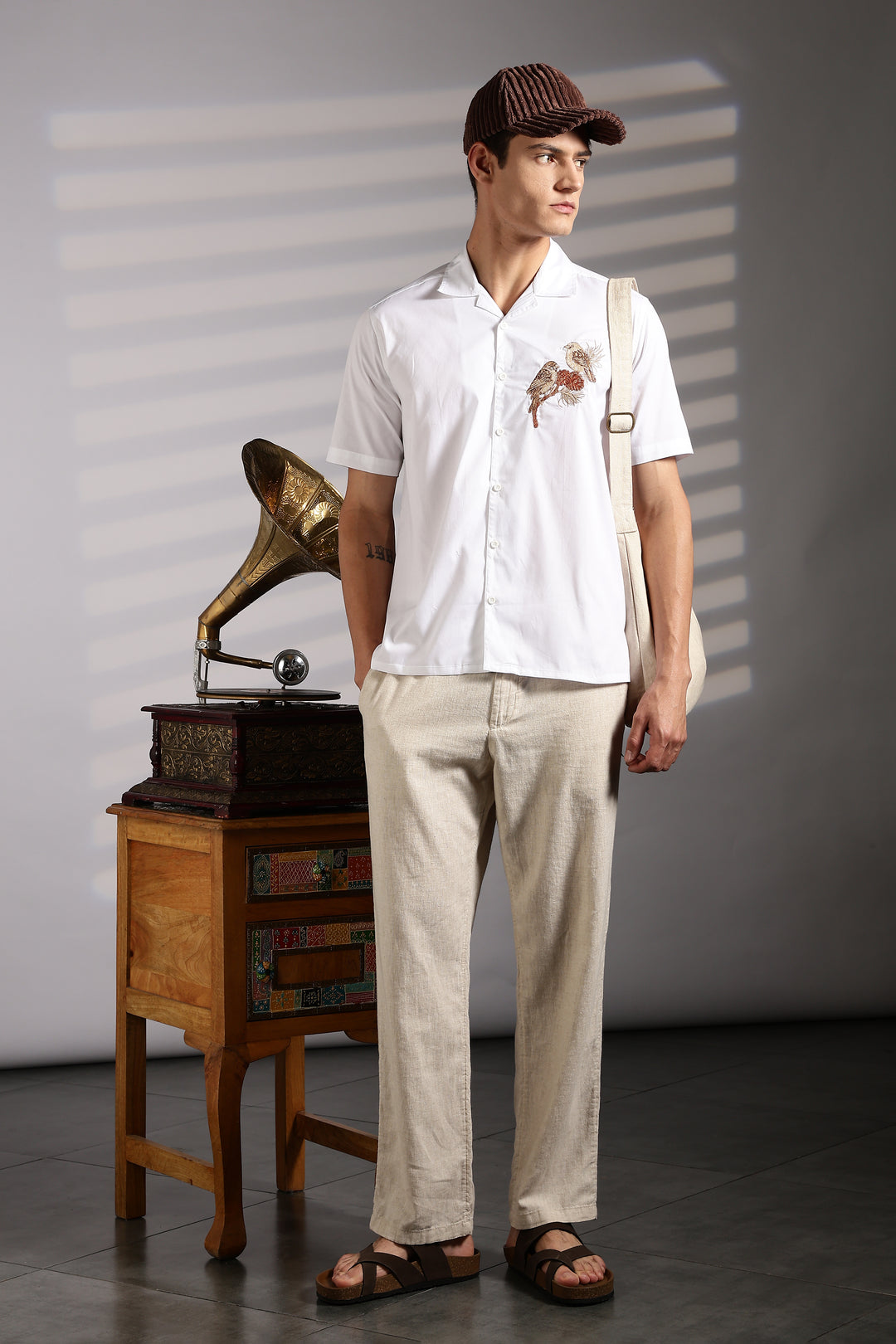 Sparrow: Embroidery White Cotton Cuban Shirt