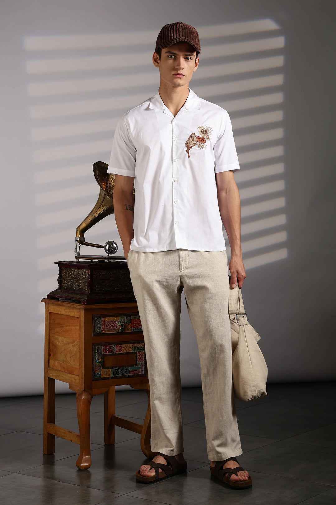 Sparrow: Embroidery White Cotton Cuban Shirt
