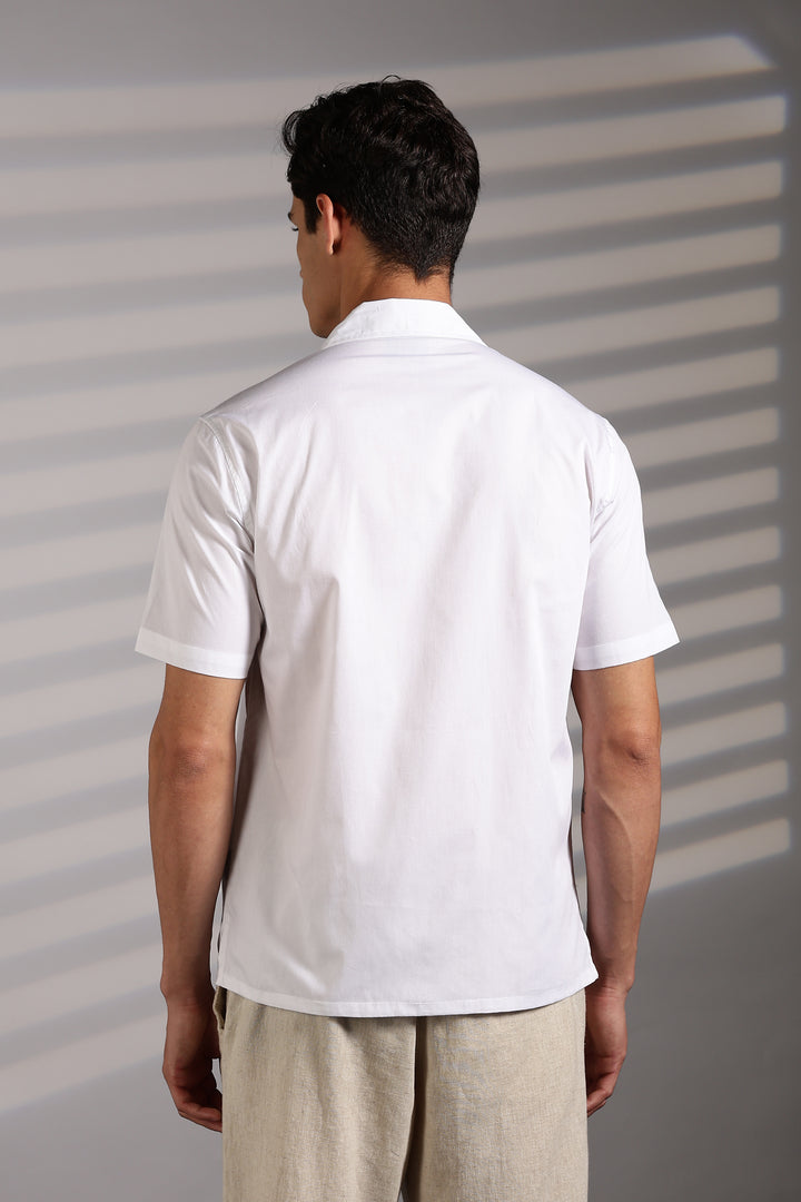 Sparrow: Embroidery White Cotton Cuban Shirt