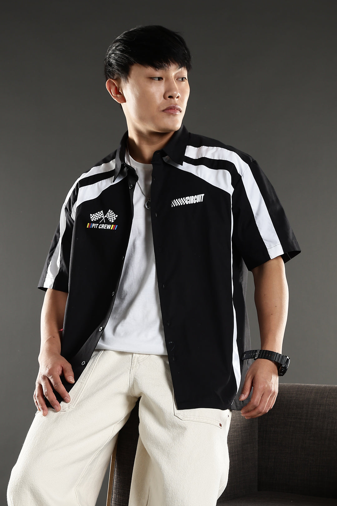 Black & White Racing Cut & Sew Oversized Shirt