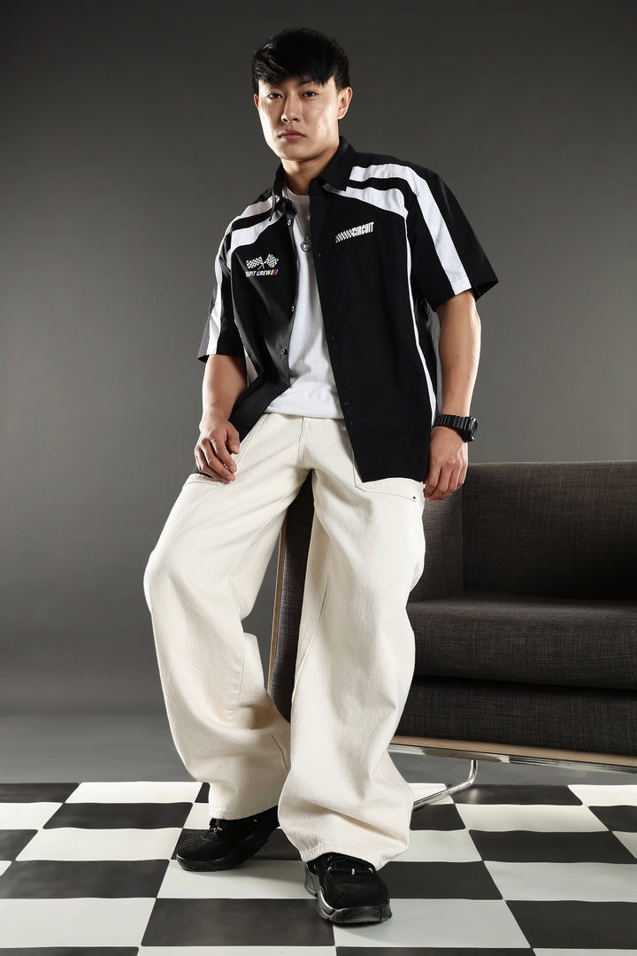 Black & White Racing Cut & Sew Oversized Shirt