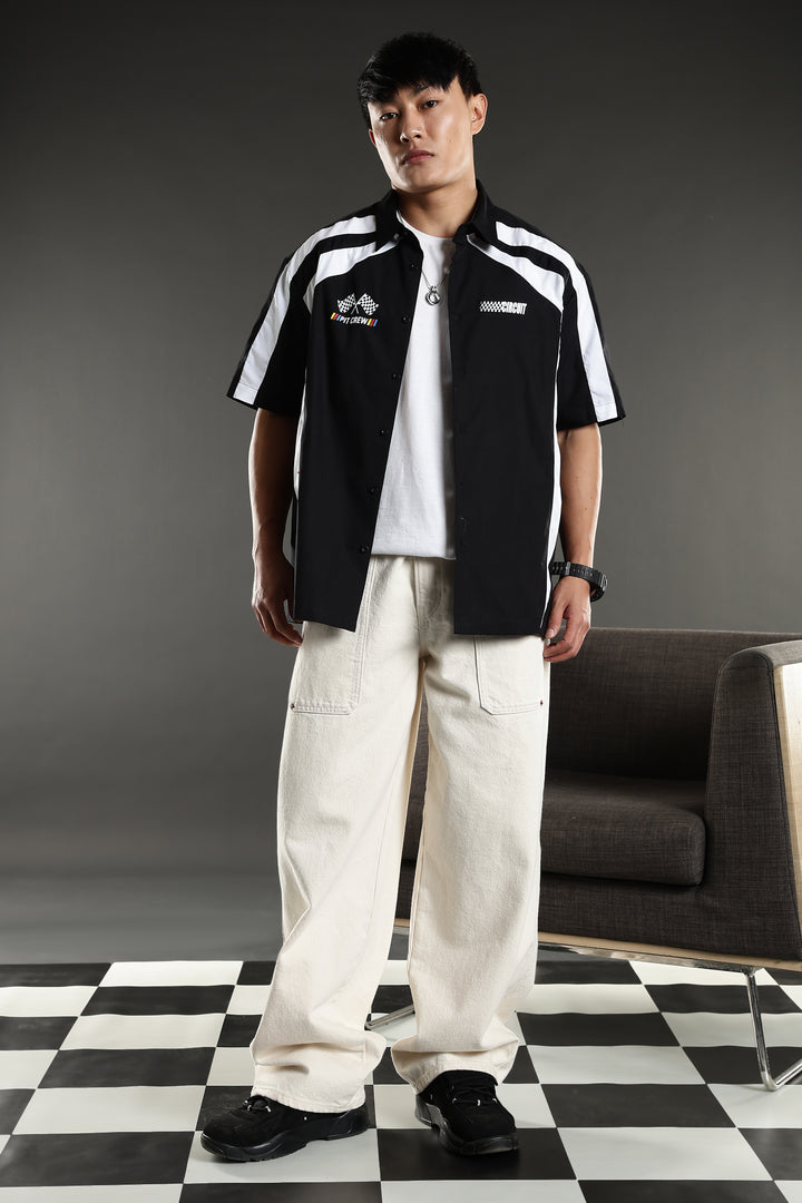 Black & White Racing Cut & Sew Oversized Shirt