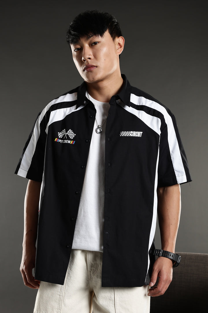 Black & White Racing Cut & Sew Oversized Shirt